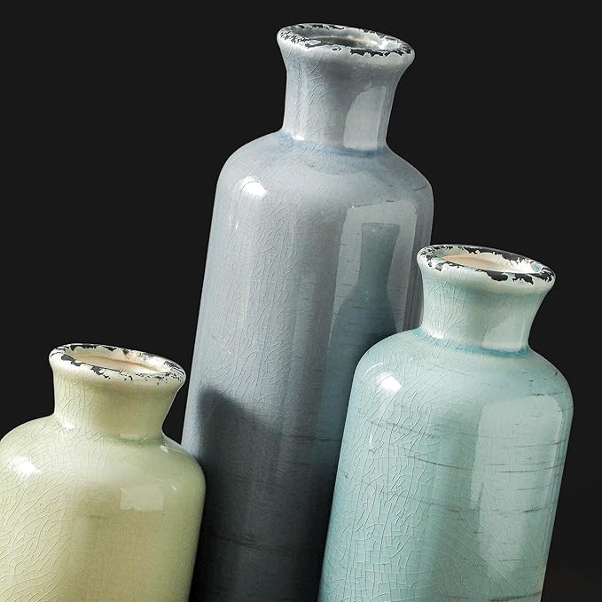 Ceramic Vase Set of 3, Flower Vases Home Decor, Neutral Pottery Rustic Farmhouse Decorative Vases Modern Decor for Table Mantel Entryway Bookshelf Living Room Kitchen Bedroom - Multicolor