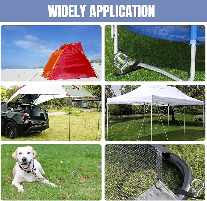 Eurmax USA 4 Pack Heavy Duty Ground Stakes&Anchors,Commercial Spiral Screw-in Trampoline Stakes with Reinforced Tie-Down Straps,High Wind Stabilizing Kit for Canopies,Outdoor Sheds,Swing Sets(Silver)