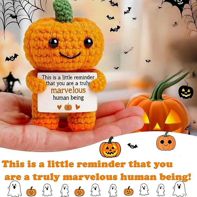 Mini Funny Handmade Positive Pumpkins Crochet Emotional Support Crochet Gift,Inspiring Gifts for Him Her,Men Women, Son Daughter,Birthday,Halloween