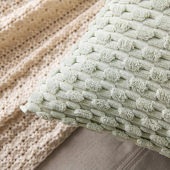 MIULEE Decorative Throw Pillow Covers 18x18 Light Green Textured Corduroy | Pack of 2 Striped Pillow Covers Modern Farmhouse Home Decor for Couch Bed Sofa Living Room