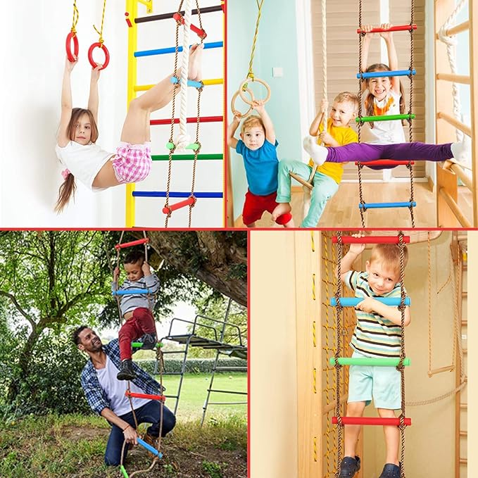 Climbing Rope Ladder for Kids, 6.6Ft Swing Rope Ladder Obstacle Course for Indoor PlaySet and Outdoor Tree House, Playground Swing Set and SlacklineLadder