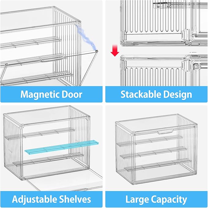 Clear Acrylic Figure Display Case for Collectibles 4 Layer Hobby Figurine Display Shelf Cases Stackable Display Boxes for Pop Mart, Funko Pop, Action Figures, Model, 2 Pack