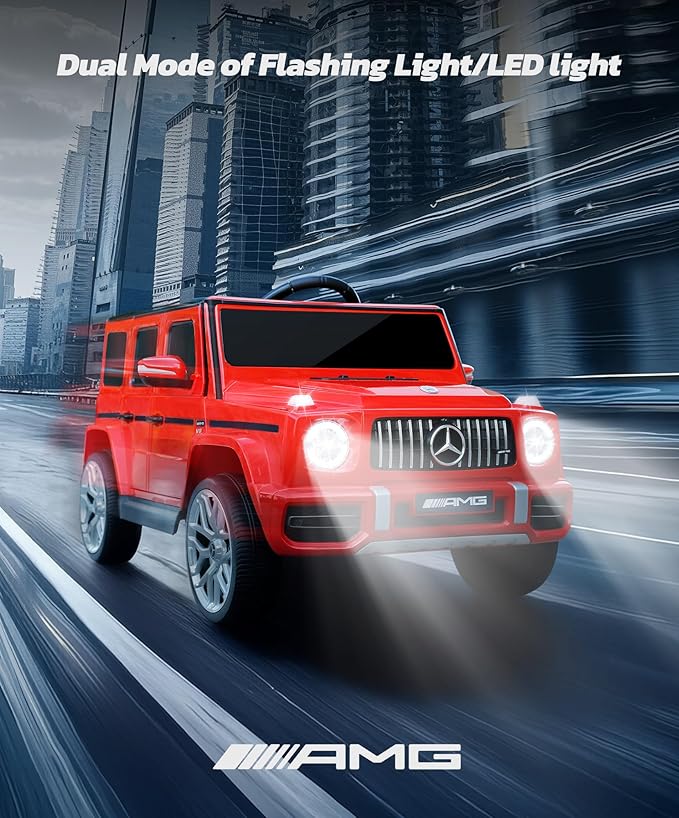 ELEMARA Licensed Mercedes-Benz AMG G63 Ride on Toys,Drivable Car for Toddler,Kids' Electric Vehicles,Dual Mode of Flashing Light/LED Light,Spring Suspension,Bluetooth,Music& Horn,Soft Start,Red