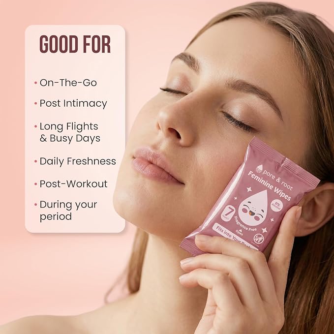 PORE & ROOT Feminine Wipes - Pocket Wipes for Sensitive Skin, Fragrance & Alcohol-Free, Travel-Friendly, Individually Wrapped, with Aloe & Lactic Acid, 112 Count - (16 Pack)