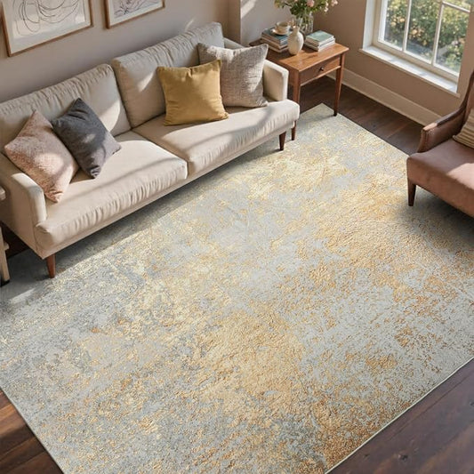 5x7 Ft Area Rugs for Living Room, Soft Non-Slip Washable Rugs Modern Abstract Pattern Carpet for Bedroom Indoor Floor Nursery Home Decor (Beige)