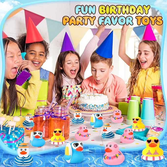 Honoson Summer Beach Rubber Duckies Bulk Mini Rubber Duck Bath Toys Float Bathtub Ducky Cute Squeaky Ducky for Classroom Carnival Summer Birthday Baby Shower Party Favor(4 Colors,36 Pcs)