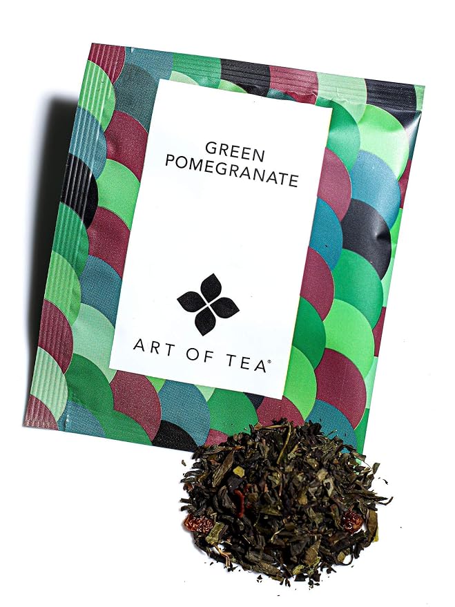 Art of Tea Green Pomegranate 12 Count Green Tea Bags, Premium Organic Green Tea with Pomegranate Flavor, Antioxidant Rich Fruity Green Tea Sachets, Gourmet Pyramid Tea Bags