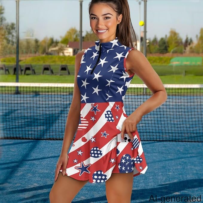 Golf Dress Tennis Dresses for Women with Built in Shorts and Pockets Sleeveless Athletic Dress Workout Dress