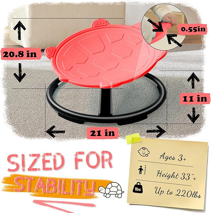 Turtle Spinning Chair for Autistic Kids – Sensory Spinning Toy, Spin Chair for Kids Autism, Sensory Swivel Seat for Balance, Coordination, Focus & ADHD Support, Autism Sensory Products (Red)