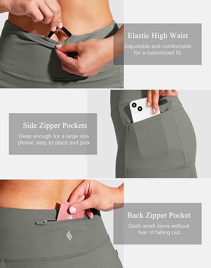 19" Ruffled Golf Skirts for Women | 3 Zipper Pockets, Knee Length, High Waisted, Long Skorts for Athletic, Casual, Tennis, Pickleball