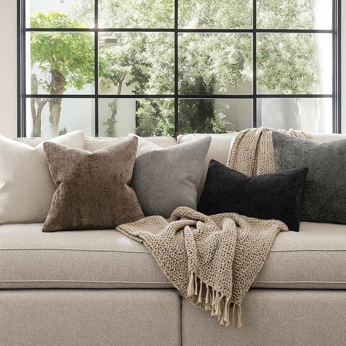 MIULEE Decorative Couch Throw Pillow Covers 18x18 Inch Brown 2 Pack | Modern Boho Accent, Soft Chenille Pillow Covers, Farmhouse Cushion Cases for Home Decor Bed Sofa Living Room