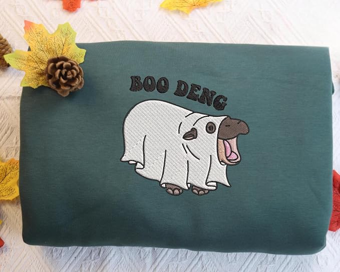 YOUNG GREEN Moo Deng Embroidered Sweatshirt Moo Deng Bouncy Pig Shirt Cute Baby Hippo Sweatshirt Gift For Moo Deng Lovers