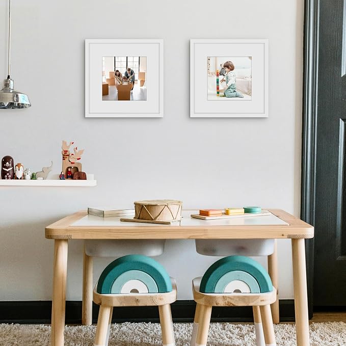 Picrit 12x12 Picture Frame Set of 12, Display 8x8 with Mat or 12 x 12 without Mat, Photo Frames for Wall Mounting Display, White