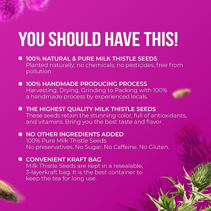 FreshDrinkUS, Premium 16oz Milk Thistle Seeds, 100% Natural & Pure, Herbal Tea, Daily Infusion Botanical, No Sugar, No Caffeine, No Gluten, Vegan. Rich in Antioxidants