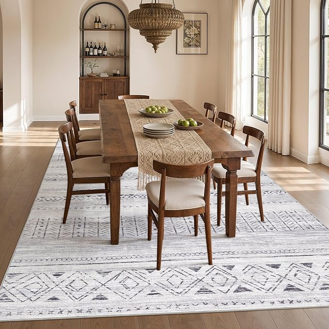 cotiled 5x7 Area Rugs Living Room Rug: Washable Boho Rugs with Non Slip Backing Large Soft Indoor Stain Resistant Carpet for Bedroom Farmhouse Dining Room Lightweight Home Decor Dark Grey