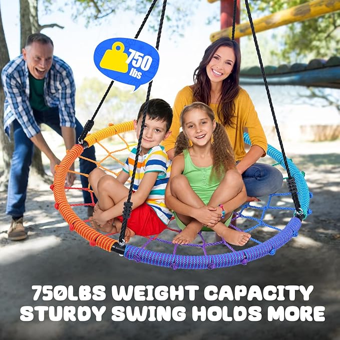 Trekassy 750lbs 40" Spider Web Saucer Tree Swing for Kids Adults, Outdoor Net Swing with Steel Frame and 2 Hanging Straps-Rainbow (Patented)