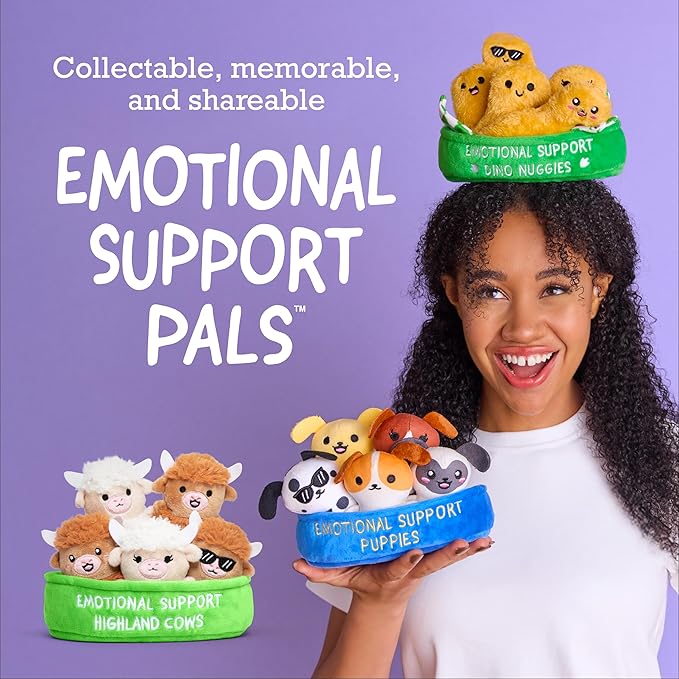 WHAT DO YOU MEME? Emotional Support Highland Cows by Relatable, Cuddly Stuffed Animals, Plushies, and Cute Stuff, Great Gift Ideas for Loved Ones of All Ages, Includes 5 Toys with Carrying Basket