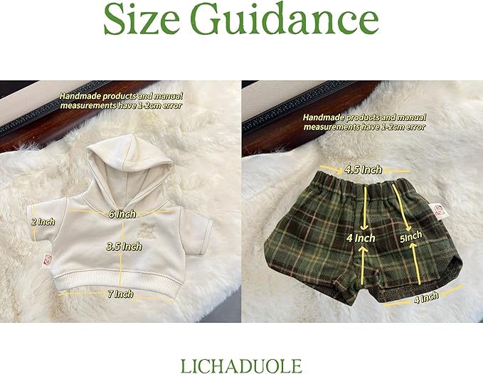 9-12''/30cm Plush Animals Clothes Cotton Hoodie & Checkered Shorts Set for Bashful Bunny and Teddybear(NO Doll)