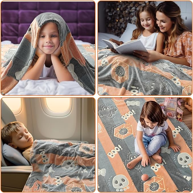 Glow in The Dark Halloween Blanket Gifts for Girls Boys, Soft Pumpkin Blanket 3 4 5 6 7 8 9 10 Year Old Girl Gifts, Girls Toys Age 6-8, Girls Gifts for Birthday, 50"x60"