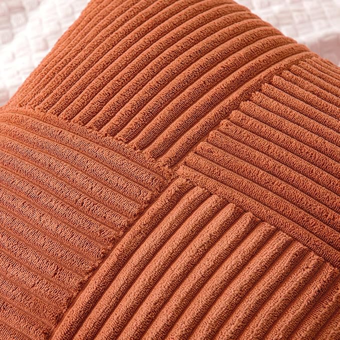 MIULEE Fall Burnt Orange Decorative Throw Pillow Covers for Couch 18x18 in | 2 Pack, Boho Farmhouse Pillow Covers, Soft Cross Corduroy Patchwork Textured Cushion Cases For Bed Sofa