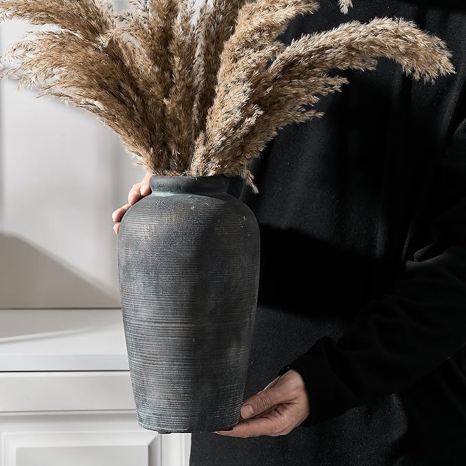 Vaseking Large Ceramic Rustic Vase, 11 inch Minimalist Decorative Farmhouse Tall Vase for Home Decor, Living Room, Shelf Decor, Enterway, Wedding, Table Decoration, Bronze