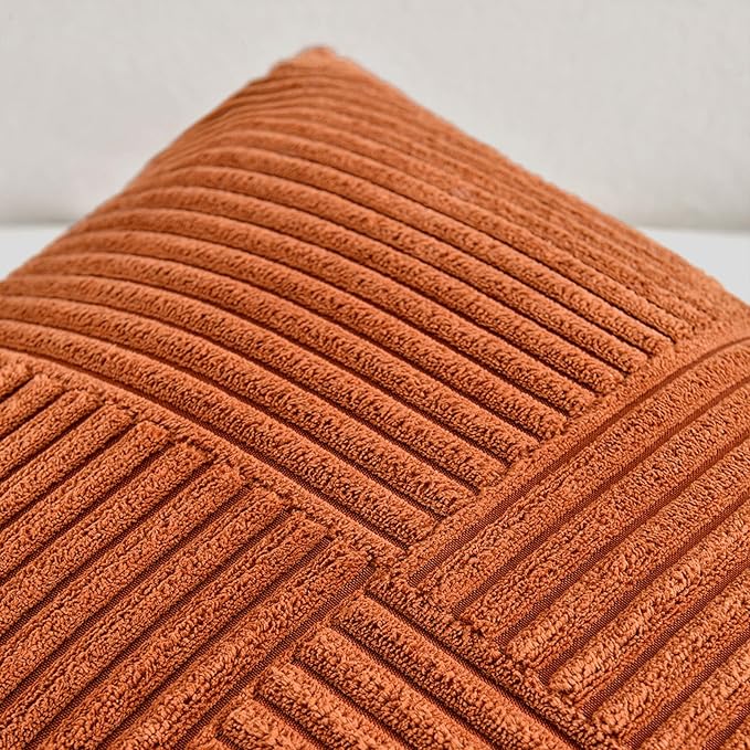 Fancy Homi Set of 2 Burnt Orange Boho Long Lumbar Body Decorative Throw Pillow Cover 14x36 Inch for Bed Couch Bedroom Bench, Soft Patchwork Corduroy Textured Pillow Case, Rustic Farmhouse Room Décor
