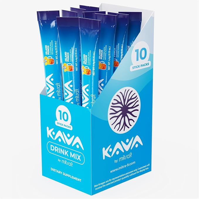 Mitra9 Kava Drink Mix | Island Punch | 10 Stick Packs | Kava Root Extract Powder for Relaxation & Stress Relief | Non-Alcoholic, Zero Calorie | Single-Serve Packets