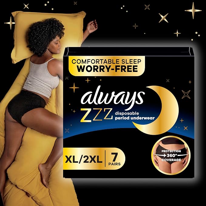 Always ZZZ Overnight Disposable Period Underwear for Women Small/Medium, 360° Coverage for Worry-Free Nights,14 Count (Pack of 2)