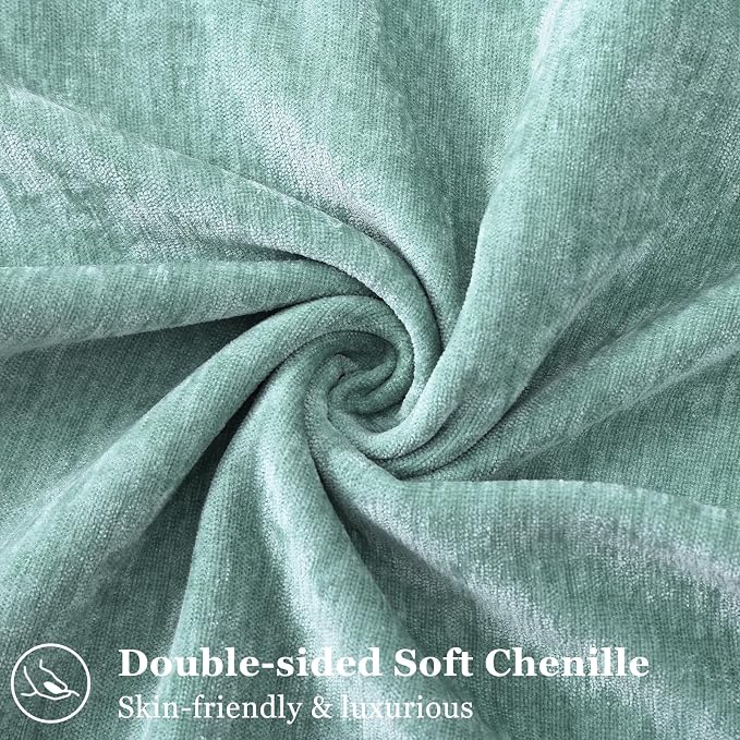decorUhome Chenille Aqua Haze Velvet Throw Pillow Covers 24x24 Set of 2 | Fall Soft Euro Sham Couch Decorative Modern Farmhouse Pillow Cases with Elegant Design for Sofa Bed Living Room Home Decor