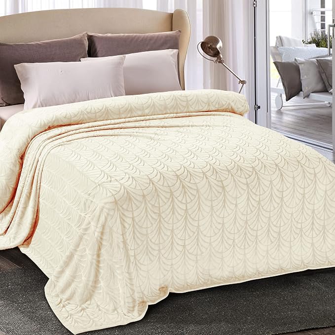 Whale Flotilla Soft Flannel Fleece Twin Size Blanket for Bed, Ivory | Cozy Lightweight Breathable Coverlet, Plush Fluffy Bedspread, Vintage Pattern Decorative Blanket for Dorm, All Season 60"x80"