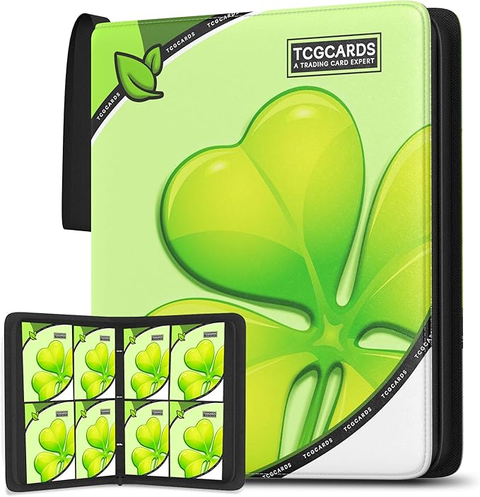 Trading Card Binder 4 Pocket, Card Binder 400 Pockels Card Book Holder Cards with 50 Removable Sleeves, 3-RingZip Design MTG/TCG/Sport Collectible Trading Card Albums Gifls for Boys and Girls (Leaf）