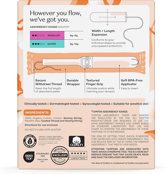 The Honey Pot Company - Multipack -100% Organic Cotton Core Tampons w/BPA-Free Plastic Applicator - Regular & Super Absorbency - Unscented - Feminine Care - 18 Count