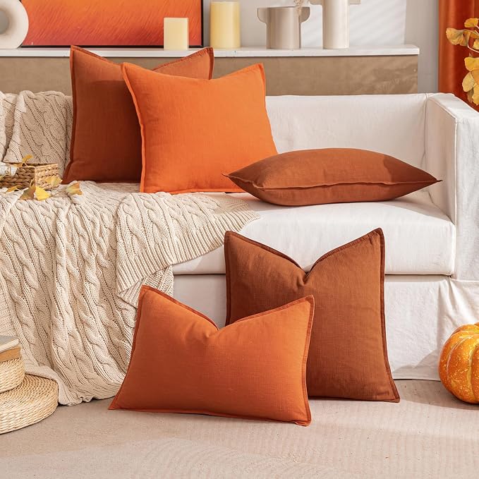 MIULEE Decorative Linen Euro Sham Pillow Covers 24x24 Rust | Boho Farmhouse Fall Autumn Couch Throw Pillows for Bed, Pack of 2 Accent Modern Pillowcases, Sofa Livingroom Home Decor