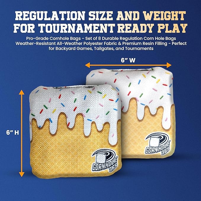 Cornhole365 - Stick & Slide - Professional Corn Hole Bag - Heavy-Duty Double-Stitched Polyester Fabric & Resin Filling for All-Weather - Versatile Regulation Size Cornhole Bean Bags - Set of 8