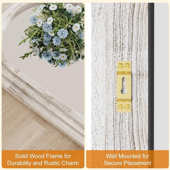 ZHUNFA External Three-Layer Arched Full Length Mirror with Solid Wood Frame | 71x32 Modern Farmhouse Decor Standing Mirror Full Length, Wall Mounted, Leaning, Standing for Bedroom, Living Room, White.