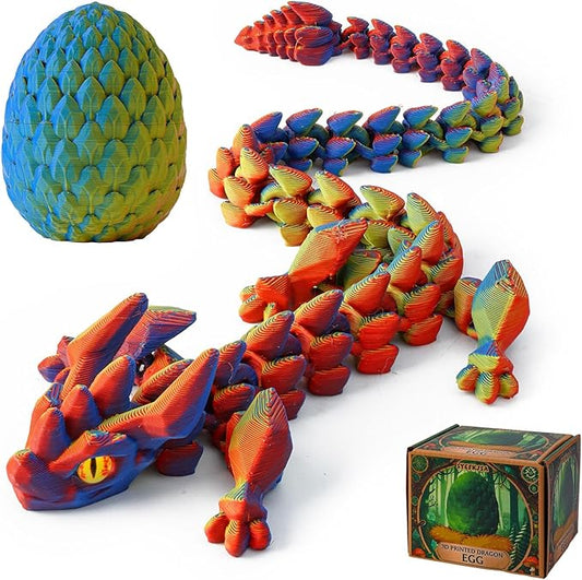 FYEFKJSA 3D Printed Dragon Eggs with Dragon Inside - 12Inch,Articulated Fidget 3D Printed Animals, Interesting Decorative Gift, Easter Basket Essentials Stuffers (Random Neon City)