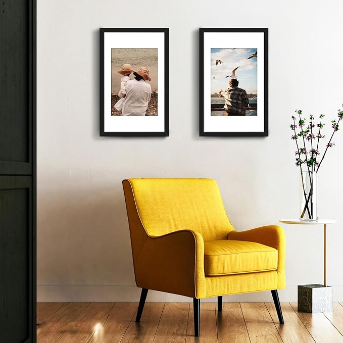 Picrit 8.5x14 Picture Frame Set of 12, Display 7x10 with Mat or 8.5x14 without Mat, Photo Frames for Wall Mounting or Table Top Display, Black
