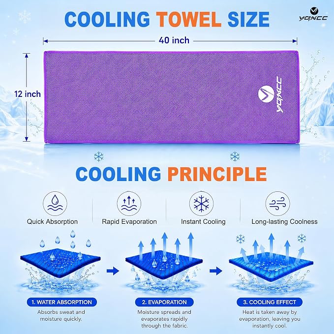 YQXCC 4 Pack Cooling Towels (40"x12"), Ice Cool Neck Towel, Soft Breathable Microfiber for Gym, Yoga, Golf, Running, Camping & All Hot Weather Activities