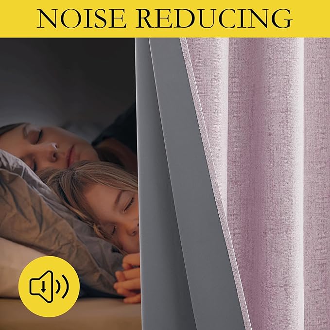 NICETOWN Pink Vintage Linen 100% Blackout Curtains for Living Room, Thermal Insulated Curtains 120" Long, Noise Reducing Window Treatment Drapes for Hall Room, 52" Wide Per Panel, Set of 2