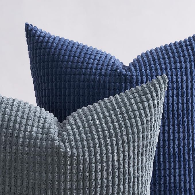 Topfinel Navy Throw Pillows Covers for Couch-18" x 18" Set of 4-Multi Marine/Dusty/Grey/Blue Combo-Fluffy Corduroy Kids Washable Decorative Cushion Case