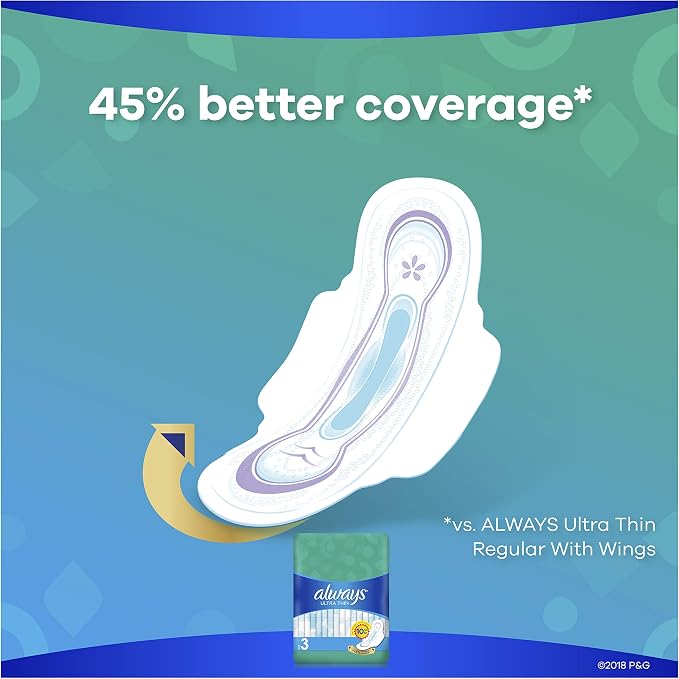 Always Ultra Thin Size 3 Extra Long Super Pads With Wings Unscented, 28 Count