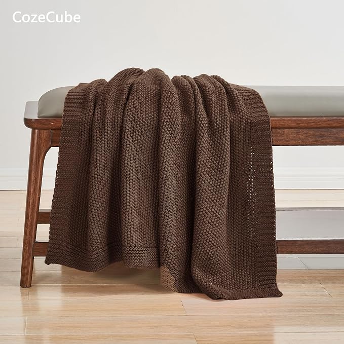CozeCube Dark Brown Seed Stitch Throw Blanket 60"x80", Farmhouse Decor | Blanket for Couch, Soft Cozy Cable Knit Throw for Bed Sofa Living Room, Lightweight Warm Decorative Christmas Blanket