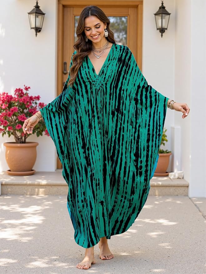 Mumu Dresses for Women Plus Size, Bohemian Kaftan Beach Cover Up Long Maxi Nightgown Soft Loungewear