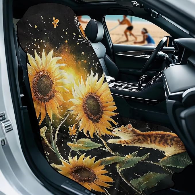 INSTANTARTS Sunflower Cat Towel Car Seat Covers Seat Belt Cover Pad Multi-Use Car Seat Towel Cover