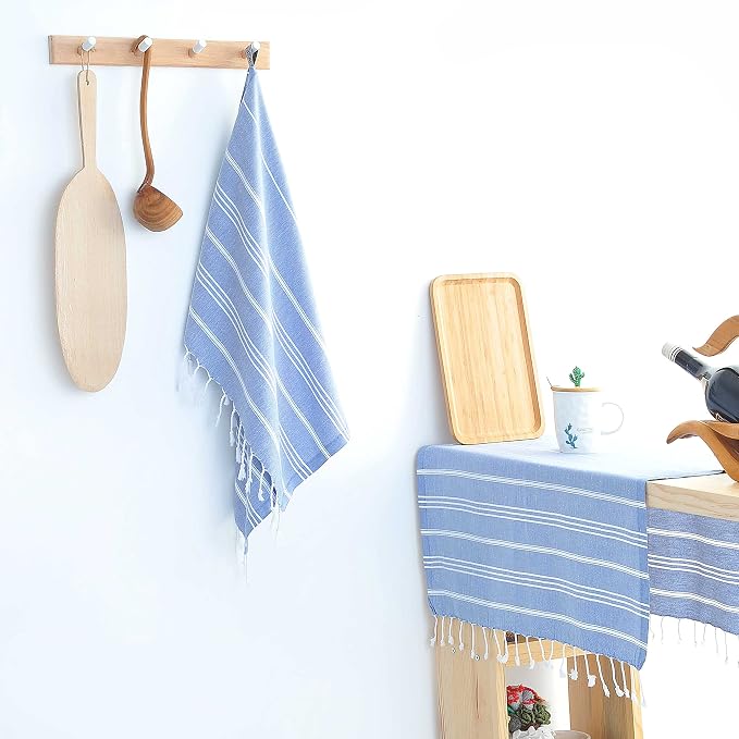 Cacala 100% Turkish Cotton Kitchen Tea Towels, Highly Absorbent Luxury Soft Quick Drying Dish Towel with Hanging Loop for Gym, Yoga, Bath, Sports, Cleaning and Kitchen (23 x 36), Grey Blue