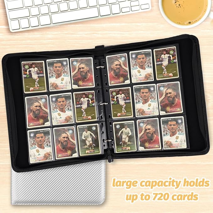 GERMUN 9 Pocket Card Binder, Premium Zip Trading Card Binder, 720 Double Sided Pocket PU Card Collection Binder, Collector Card Album, Card Folder for MTG, TCG, Sports Cards, Game Cards (Silver)