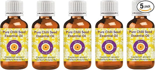 Deve Herbes Pure Chilli Seed Essential Oil (Capsicum annum) Steam Distilled (Pack of Five) 100ml X 5 (16.9 oz)