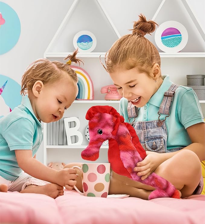 DolliBu Pink Tie-Dye Seahorse Super Soft Stuffed Animal, Cute Realistic Stuffed Animals for Girls, Boys, Adults Animal Gifts, Kids Nursery Decor for Newborn, Cuddly Soft Baby Plush Toys - 15 Inches
