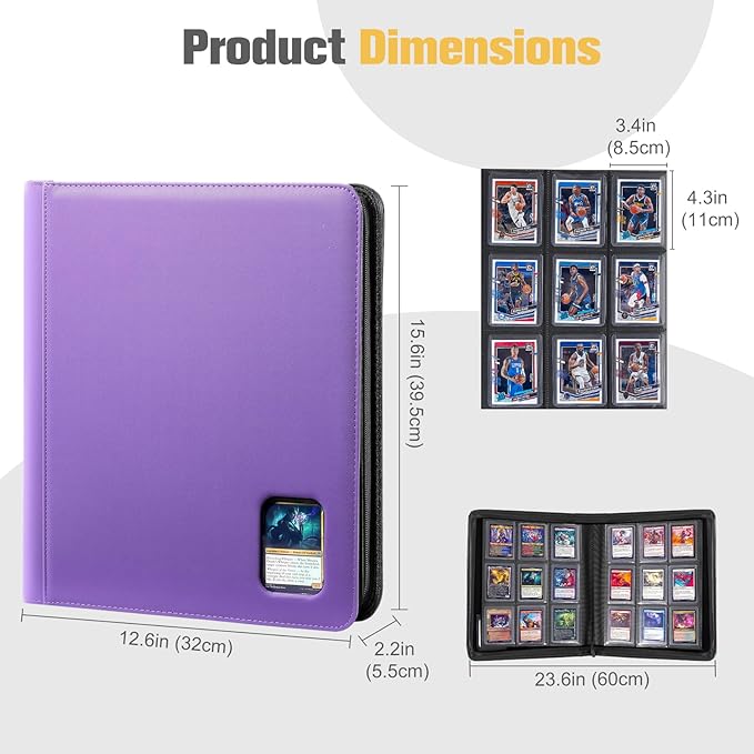 ProCase Top Loader Binder, 9 Pocket Holds 324 Toploaders, Waterproof PU Leather with Non-PVC Pockets for Trading Cards or Sports Cards, Compatible with TCG, MTG in 3"x4" Toploader -Purple