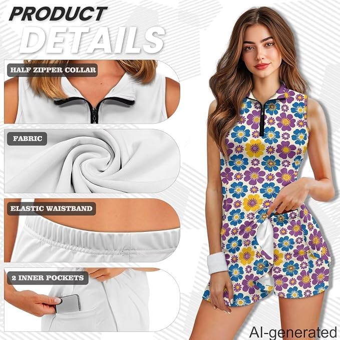 Golf Dress Tennis Dresses for Women with Built in Shorts and Pockets Sleeveless Athletic Dress Workout Dress